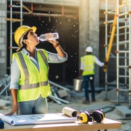construction worker drinking water