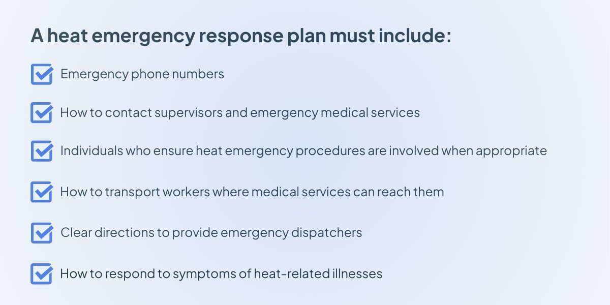 heat emergency response plan must include